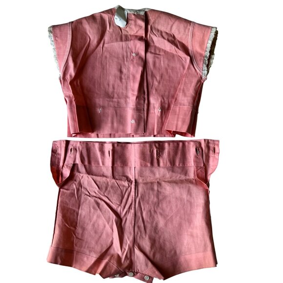 Vintage 1940s Childs Peach Pink Romper Shorts Lace Trim & Buttons 2 Piece - Picture 11 of 15